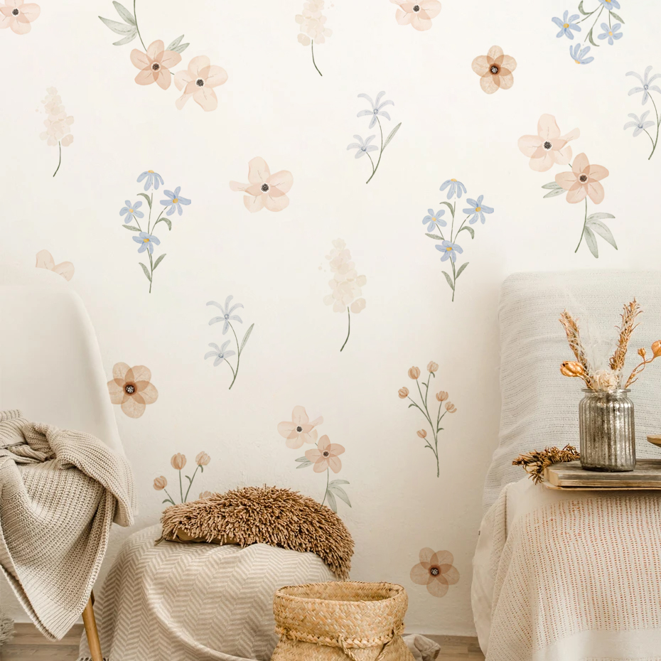 Baby Girl Nursery Quotes - Akwarela Kwiaty Naklejki ścienne do pokoju