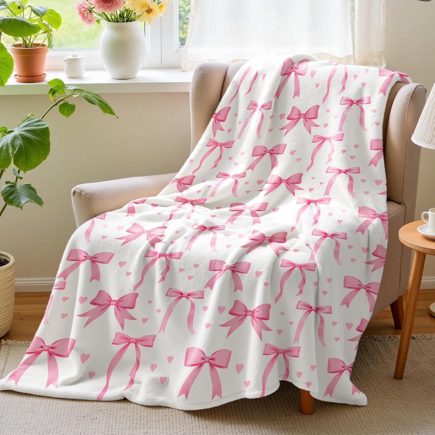 Koc VIKAMA z różową kokardą, m – Baby Nursery Decor Girl recenzja i cena